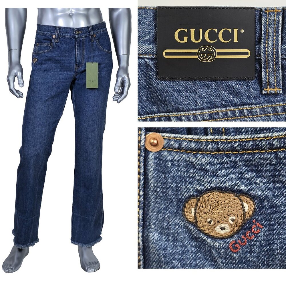 GUCCI JEANS MENS ECO WASHED ORGANIC DENIM PANTS w EMBROIDERY sz 34